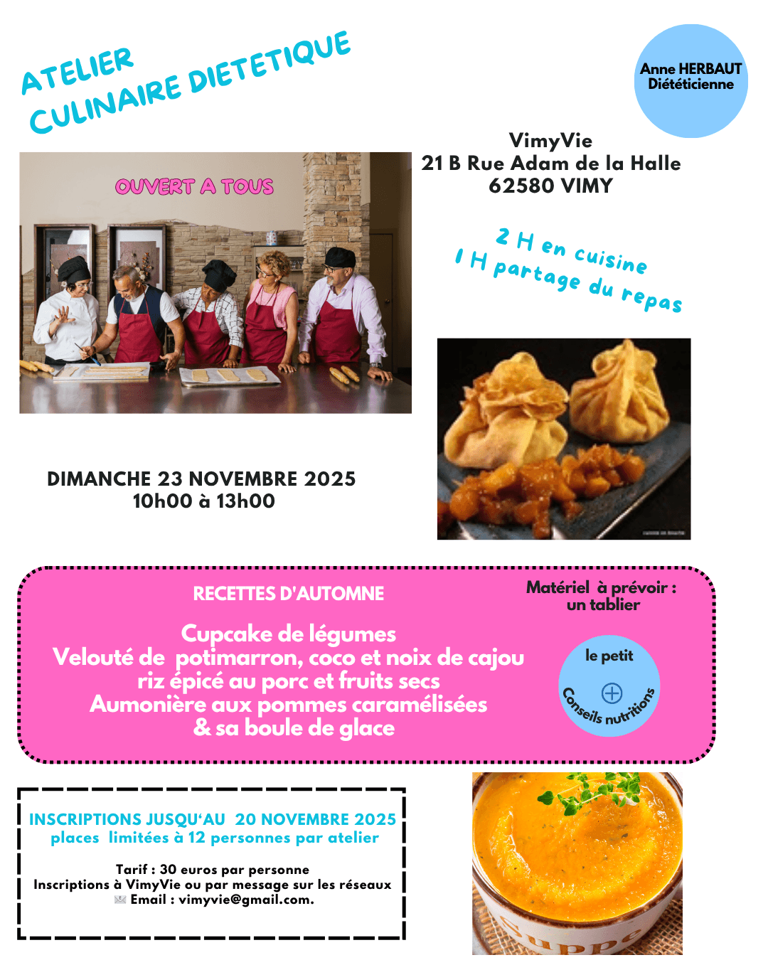 Flyer de l'atelier culinaire Vimy Vie du 19 octobre 2025